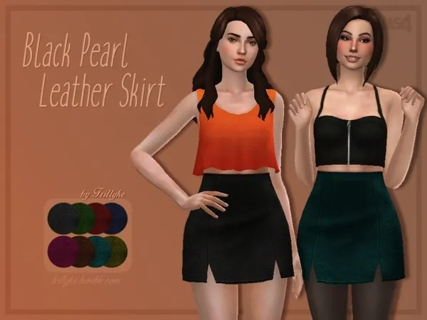 Maxis Match Trillyke Black Pearl Leather Skirt - The Sims 4 Custom Content