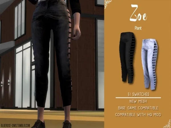 Alpha BlueRose sims Zoe Pants by bluerose-sims - The Sims 4 Custom Content