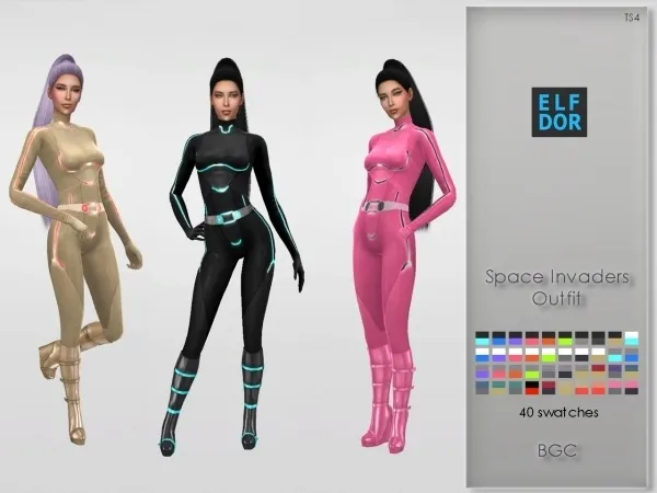 Alpha Space Invaders Outfits Recolor - The Sims 4 Custom Content