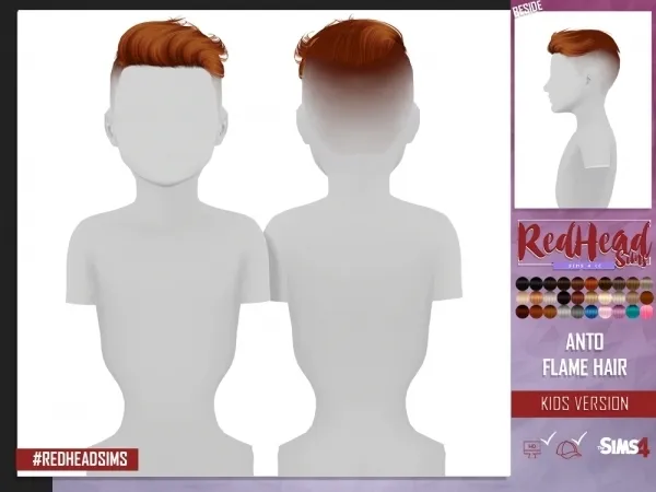 Alpha ANTO FLAME HAIR KIDS VERSION - The Sims 4 Custom Content
