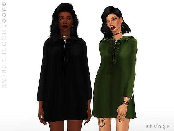 Alpha SHUNGA GUCCI Hooded Dress - The Sims 4 Custom Content