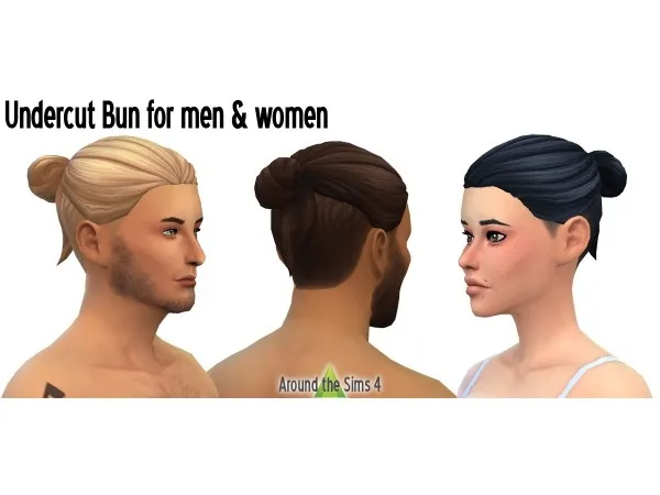 Maxis Match Around Hair Undercut bun for men women - The Sims 4 Custom Content