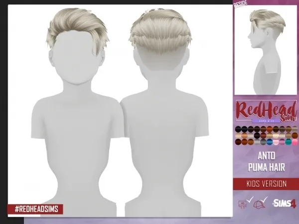 Alpha ANTO PUMA HAIR KIDS VERSION by redheadsims - The Sims 4 Custom Content
