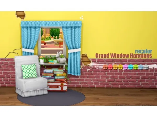 Maxis Match Grand Window Hangings by pixelunivairse - The Sims 4 Custom Content