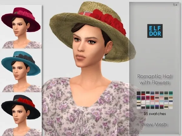 Alpha Romantic Hat with Flowers - The Sims 4 Custom Content