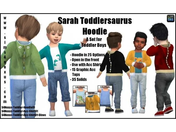 Alpha Sarah Toddlersaurus Hoodie A Set for Toddler Boys by sims4nexus - The Sims 4 Custom Content