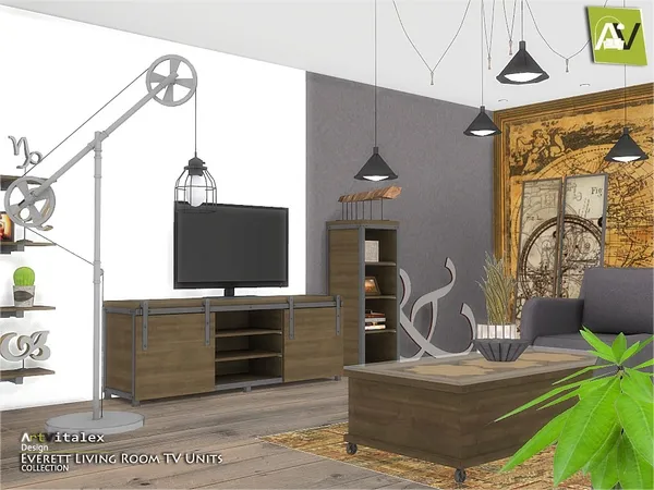 Alpha Everett Living Room TV Units by thesimsresource - The Sims 4 Custom Content