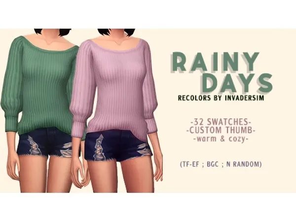 Maxis Match anessasims rainy days sweater by invadersim - The Sims 4 Custom Content