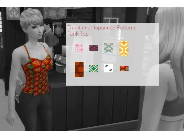 Maxis Match Traditional Japanese Patterns Tank Top by araynah - The Sims 4 Custom Content
