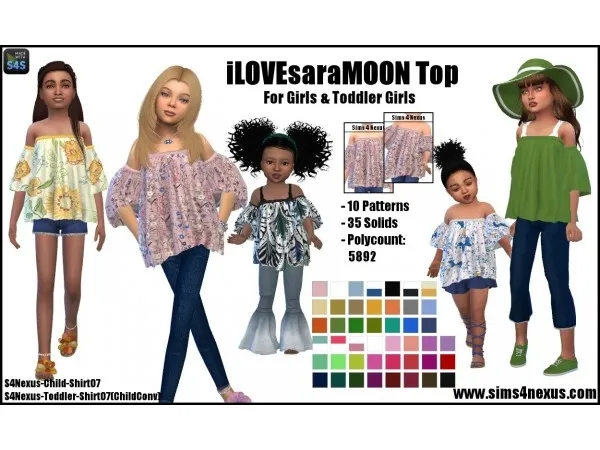 Alpha iLOVEsaraMOON Top For Girls Toddler Girls by simsfinds - The Sims 4 Custom Content