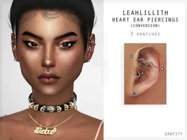Alpha LeahLillith Heart Ear Piercings by grafity-cc - The Sims 4 Custom Content