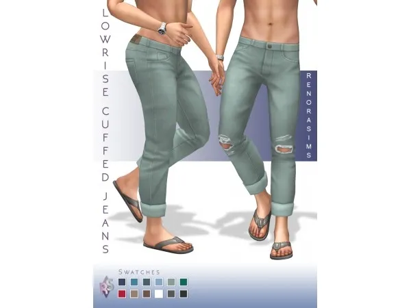 Maxis Match Lowrise Cuffed Jeans by renorasims - The Sims 4 Custom Content
