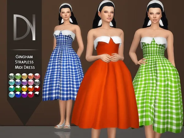 Alpha Gingham Strapless Midi Dress - The Sims 4 Custom Content