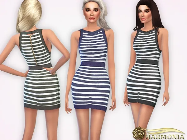 Alpha High Hemline Striped Mini Dress - The Sims 4 Custom Content