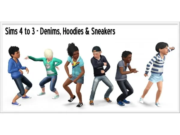 Sims 4 to 3 Denim Hoodies Sneakers for Kids by aroundthesims3 - The Sims 3 Custom Content