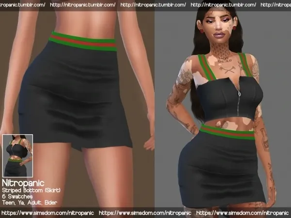 Alpha Striped Bottom (Skirt) - The Sims 4 Custom Content