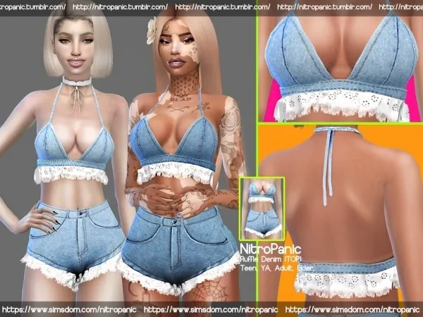 Alpha Ruffle Denim Lace (Top) by nitropanic - The Sims 4 Custom Content