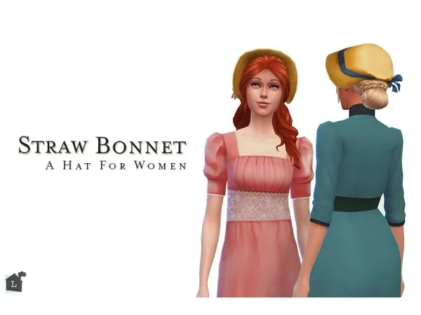 Alpha Straw Bonnet A Hat For Women by linzlu - The Sims 4 Custom Content