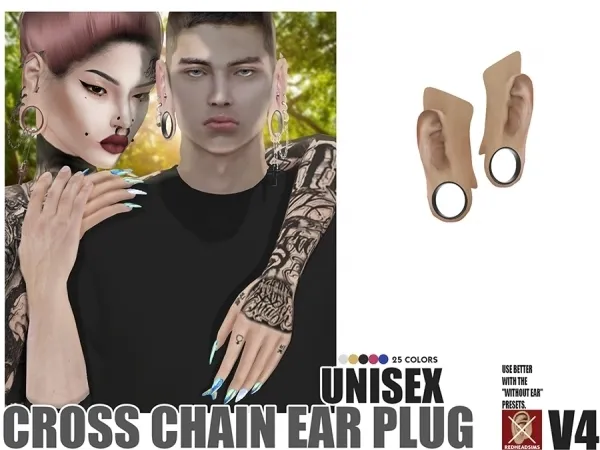 Alpha CROSS CHAIN EAR PLUG V4 by redheadsims - The Sims 4 Custom Content