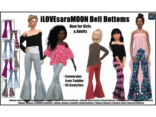 Alpha iLOVEsaraMOON Bell Bottoms Now for Girls Adults by sims4nexus - The Sims 4 Custom Content