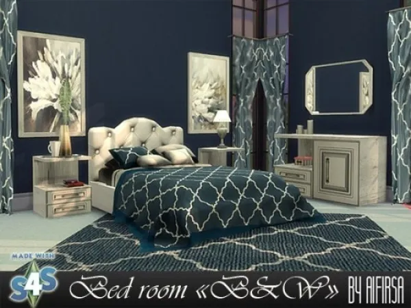 Alpha Decor for bedroom BW by aifirsa - The Sims 4 Custom Content