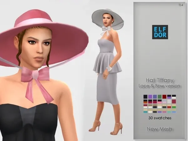 Maxis Match Hat Tiffany with lace bow by elfdor - The Sims 4 Custom Content
