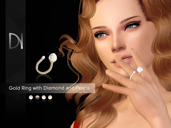 Mix Gold Ring with Diamond and Pearls by thesimsresource - The Sims 4 Custom Content