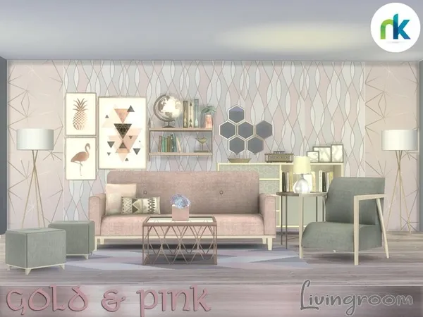 Mix Nikadema Gold Pink Livingroom - The Sims 4 Custom Content