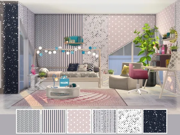Alpha Bedroom Anel Wallpaper by thesimsresource - The Sims 4 Custom Content