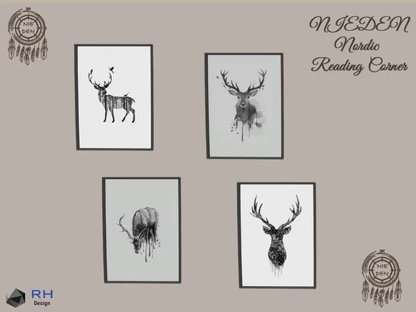 NIEDEN Nordic Leaning Wall Art Black - The Sims 4 Custom Content