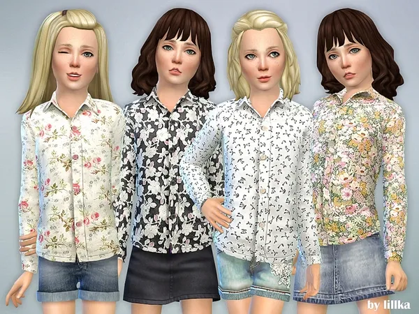 Alpha Printed Shirt Blouse for Girls - The Sims 4 Custom Content