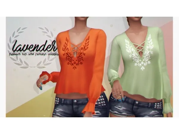 Maxis Match LAVENDER peasant top detail overlay by viiavi - The Sims 4 Custom Content