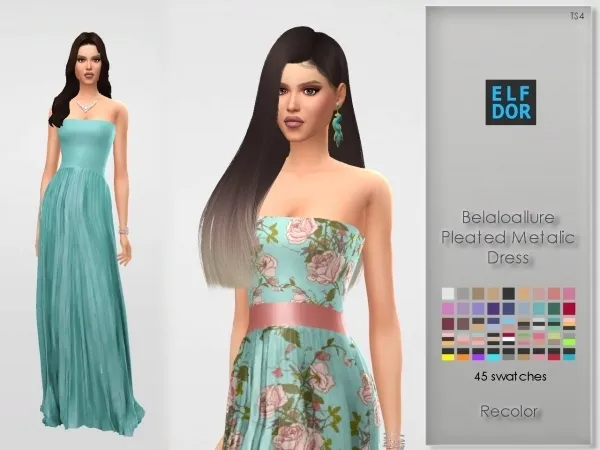 Alpha Belaloallure Pleated Metalic Dress RC - The Sims 4 Custom Content