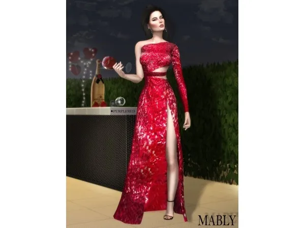 Alpha GOWN PURPLERED by mablystore - The Sims 4 Custom Content