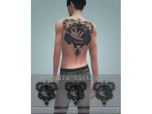 Mix Mandala Tattoo 01 by quirkykyimu - The Sims 4 Custom Content