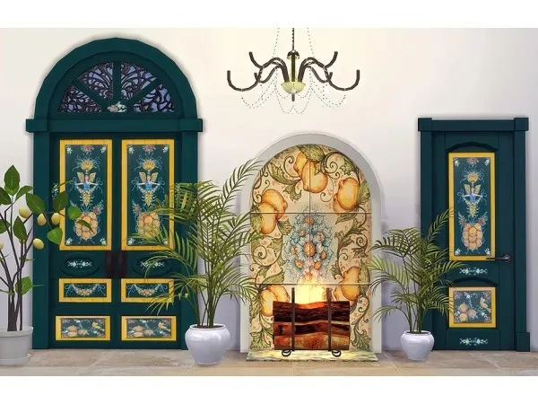 Maxis Match Sicilian Set Part 3 Doors and Fireplace by sooky - The Sims 4 Custom Content