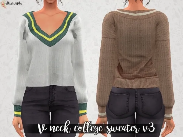Alpha Elliesimple V Neck College Sweater V3 - The Sims 4 Custom Content
