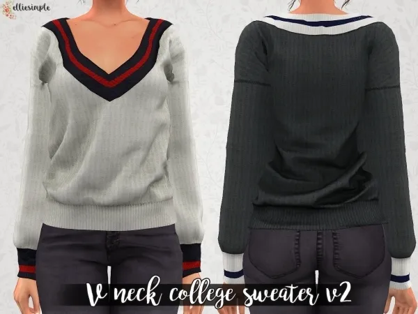 Alpha Elliesimple V Neck College Sweater V2 - The Sims 4 Custom Content