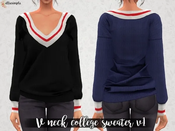 Alpha Elliesimple V Neck College Sweater V1 - The Sims 4 Custom Content