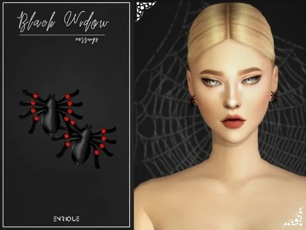 Alpha [EnriqueS4] Black Widow Earrings - The Sims 4 Custom Content