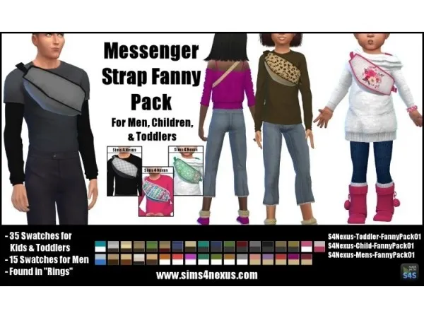 Alpha Messenger Strap Fanny Packs For Men Children Toddlers by sims4nexus - The Sims 4 Custom Content