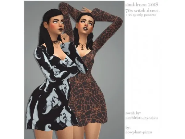 Maxis Match cowplant pizza recolours 2018 simblreen edition simblrbreezycakes 70s witch dress - The Sims 4 Custom Content