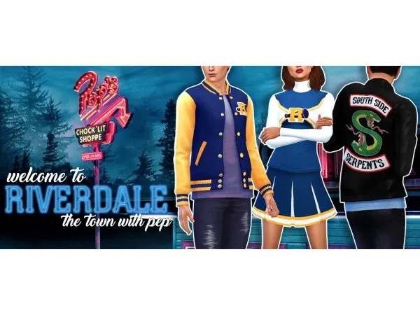 Maxis Match Riverdale Varsity Jacket River Vixen Top Skirt Southside Serpent Jacket - The Sims 4 Custom Content