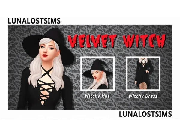 Maxis Match The Velvet Witch Hat Dress Set by lunalostsims - The Sims 4 Custom Content