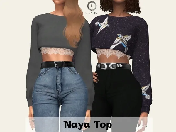 Alpha Naya Tucked in Top with Lace Detail - The Sims 4 Custom Content