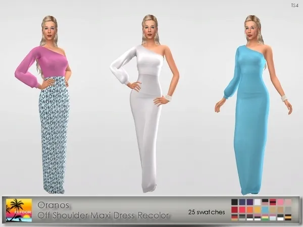 Alpha Oranos Off Shoulder Maxi Dress Recolor - The Sims 4 Custom Content