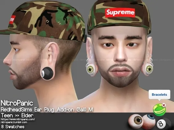 Alpha RedHeadSims Ear Plug Add on (Ball) M - The Sims 4 Custom Content