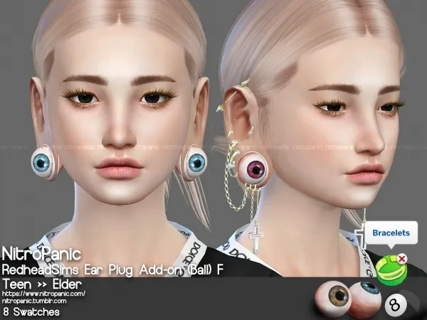 Alpha RedHeadSims Ear Plug Add on (Ball) F - The Sims 4 Custom Content