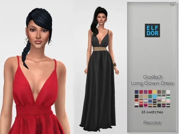 Alpha Gorilla3 Long Gown Dress Recolor - The Sims 4 Custom Content