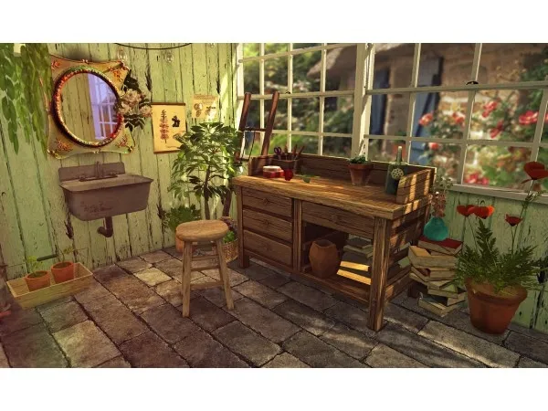 Maxis Match Seasons flower arranging table ancolia by blue - The Sims 4 Custom Content